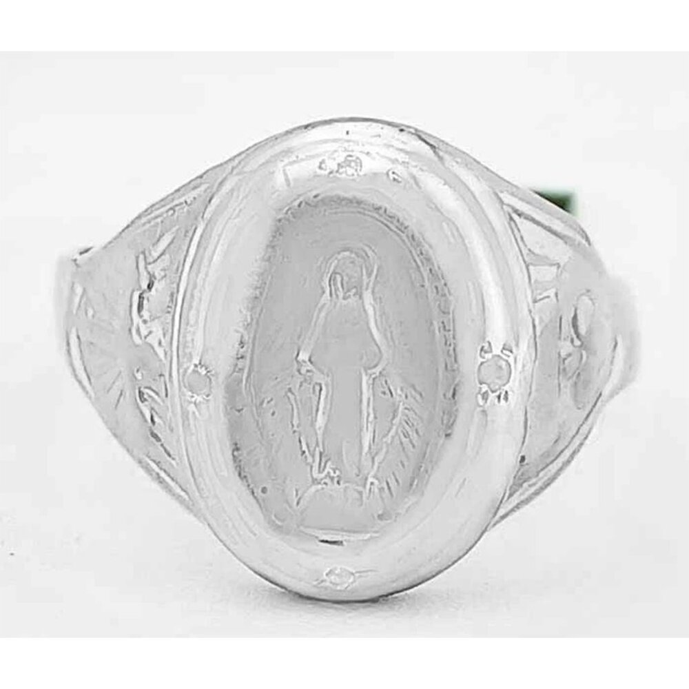 Genuine Diamond Saint Mary Ring Solid .925 Silver